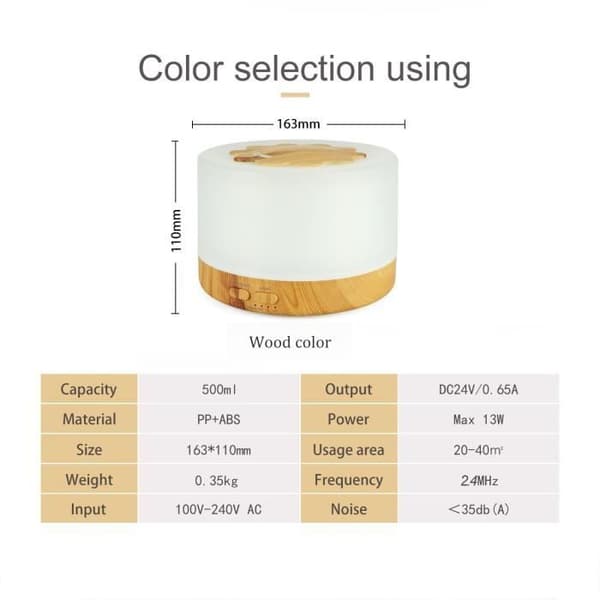 500ML Eterisk Oljediffusor, Luftfuktare Ultraljud Aromdiffusor 7 Färgs LED för Hem, Kontor, SPA