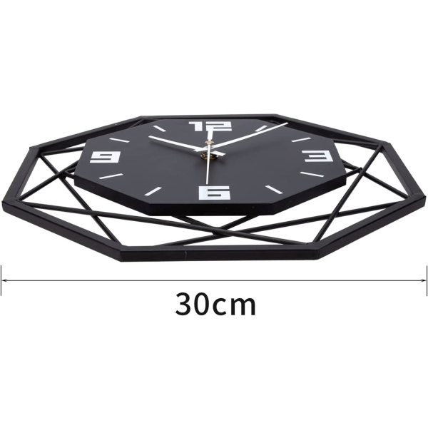 Metallveggklokke i tre 30 cm, stillegående veggklokke uten tikking