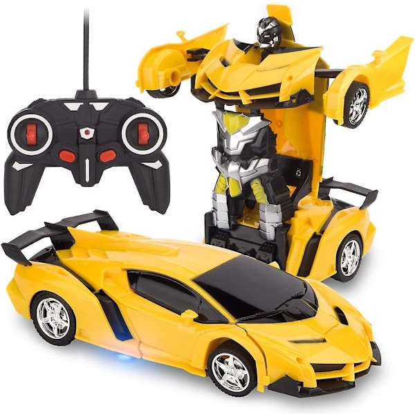 Remote Control Transform Car, Rc Robot Rechargeable 360rotating Stunt 1:18 Deformation Racing Car Toy With Cool Sound & Light, One Button Deformation