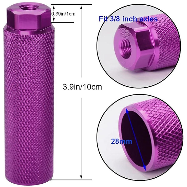 4 stk Sykkelpigger, Aluminium Legering Anti-Skli Blyfot Sykkelpedaler BMX Pigger for 3/8 Tommer Aksler Sykkeltilbehør, Lilla