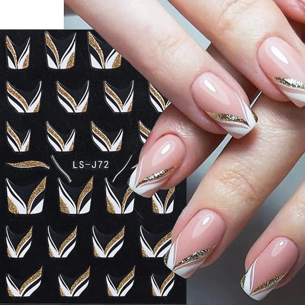 3D french reflective nail stickers gold glitter geometric lines adhesive swirl wave nail art sliders manicure decals nlls-j72