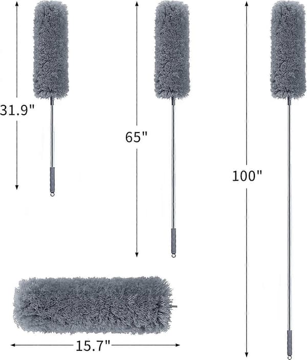 Mikrofiberstøvkost med uttrekkbart håndtak, 250 cm lang, sammenleggbart hode, mørkegrå