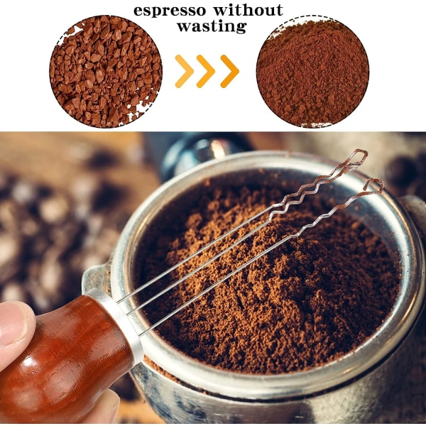 Espressomaskin i rostfritt stål, extra artefakt pulvernål kaffenål med trähandtag