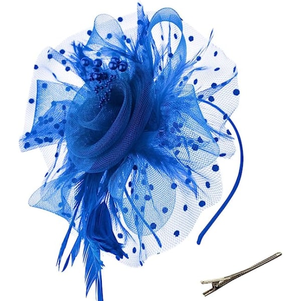 Hat Feather Wedding Ladies Day Headband and Clip Cocktail Tea Party Hat Girls and Ladies Blue