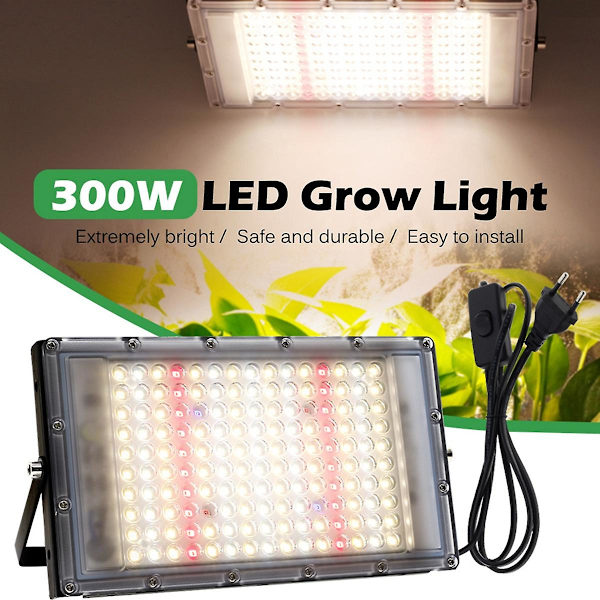 300W LED-kasvivalo, täyden spektrin auringonkaltainen LED-fytolamppu sisäkasvien kasvuun, kasvihuoneen kasvatusvalaisin, johtoliitäntä
