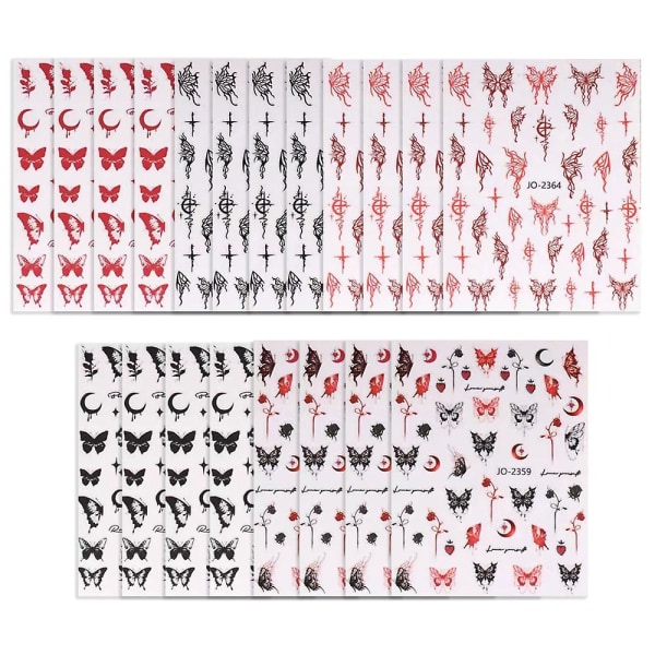 20 ark Butterfly Nail Stickers Negletilbehør til Nail Art Decorations Supplies, flere farver, 10,5*8 cm