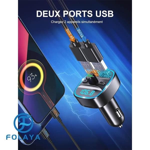 Bluetooth FM-lähetinradiosovitin - Bluetooth 5.3 - USB-laturi - Handsfree-puhelut