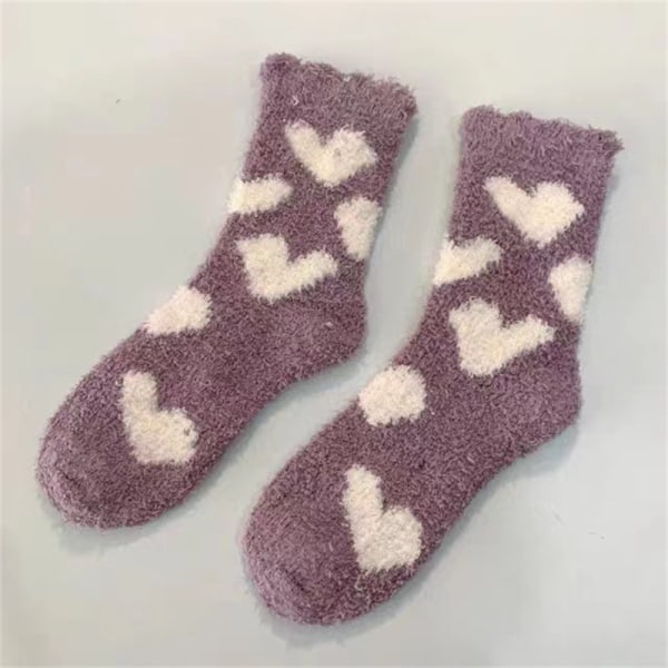 2023 Kvindelige søde sokker vinter fluffy sokker koral fløjl sokker plus fløjl fortykket varme hjem gulv sokker Peach pink, purple