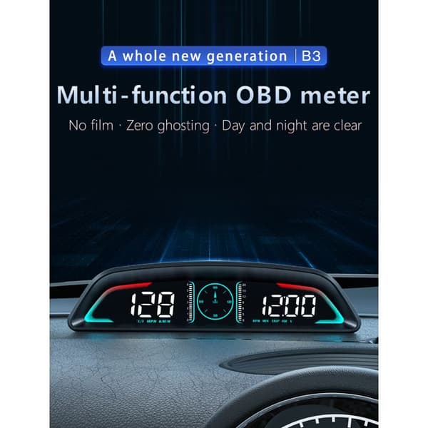 Bil Head-Up Display Model B3 - Speedometer - OBD2 - Vandtemperaturalarm