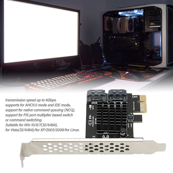 PCIe SATA 3.0 udvidelseskort til stationær computer - Stabil 6 Gbps transmission, Plug and Play-controller