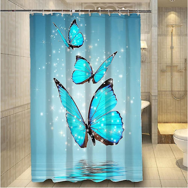 Sininen perhos suihkuverho kylpyhuoneeseen, suihkuverho 12 kpl koukkuja kylpyhuoneen tarvikkeet (72'' L x 72'' K)