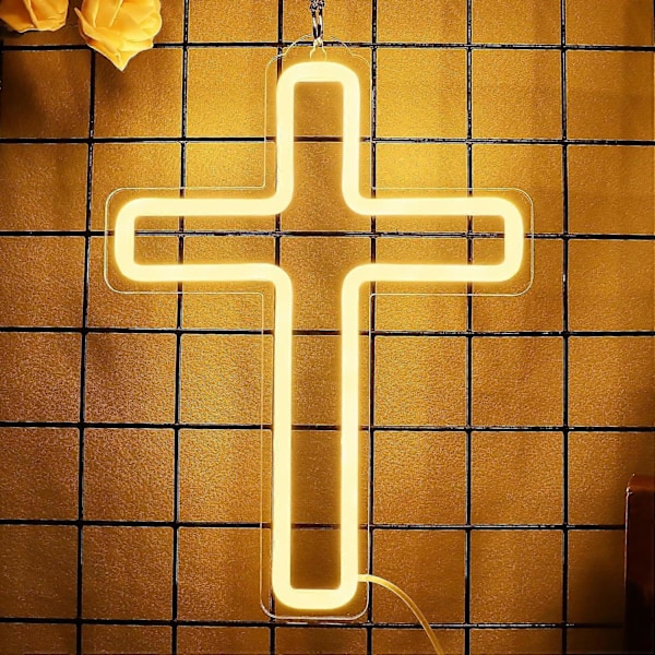 Jesus Kors Neon LED Neon Vegglampe Nattlys, Egnet for Jule Kristent Hjem Dekor Gave.