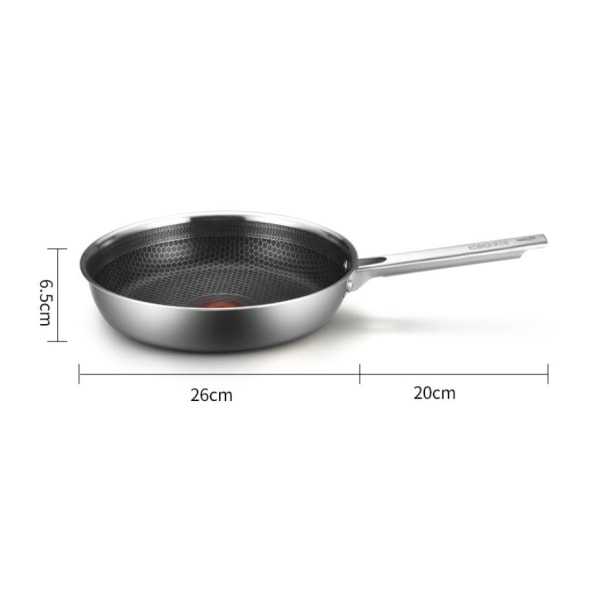 26 cm non-stick rostfritt stål wokpanna, silver