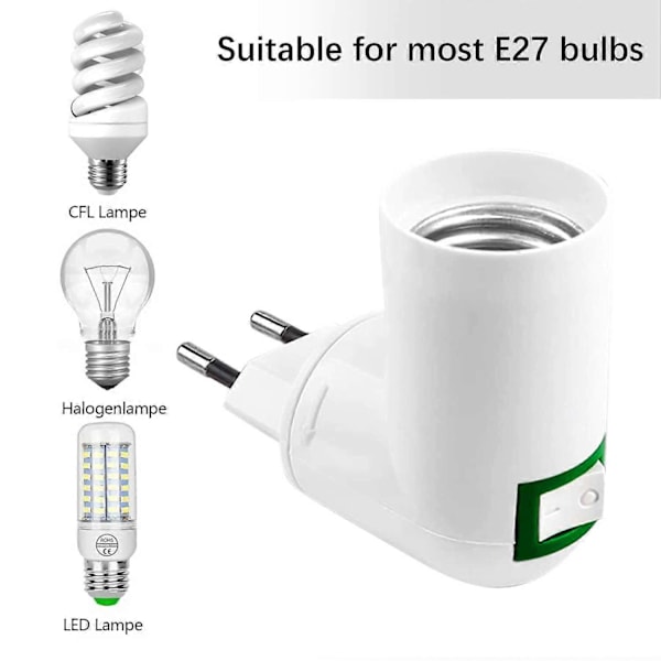 4 stk E27 med bryterkonstruksjon stikkontakt AC 220V elektrisk stikkontakt for kjøkken vegglampe adapter LED lyspæreholder (hvit)
