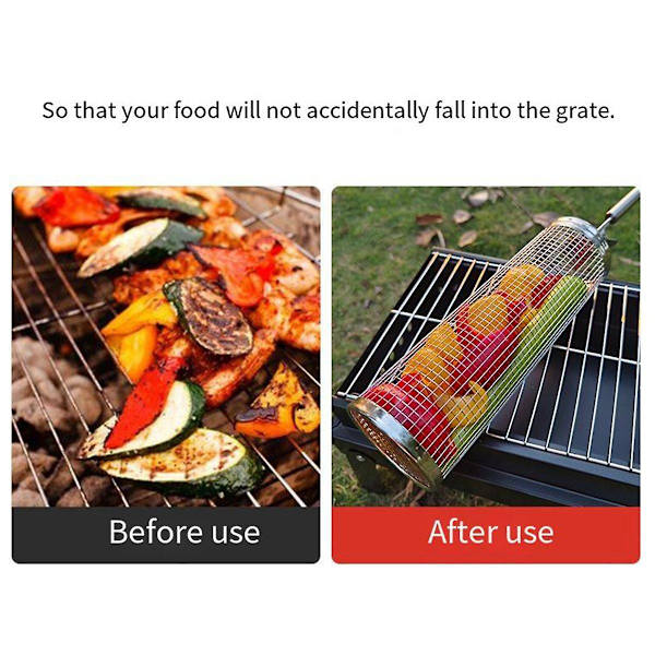 Pyörivät grillauskorit ulkogrillihäkkiin kahvalla Grill Bbq Net Tube Ruostumaton teräs Suuri pyöreä verkko B