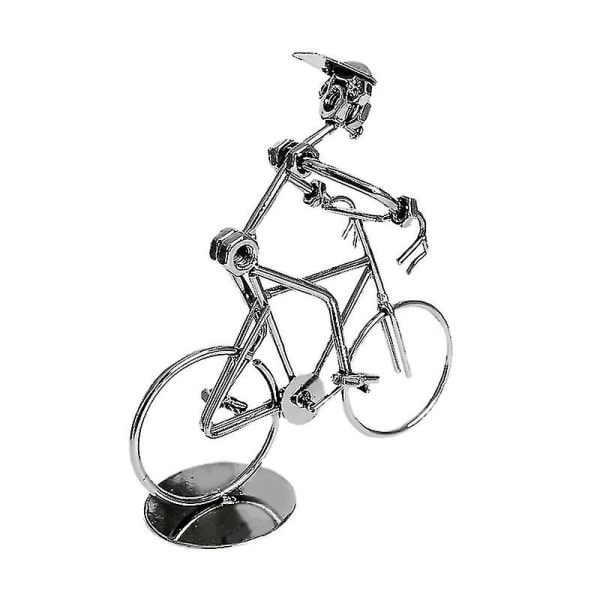 Retro Cyklister Modell Järnkonst Metall Cykelprydnad En Man Rider Cykel Staty Staty För Hem Lib