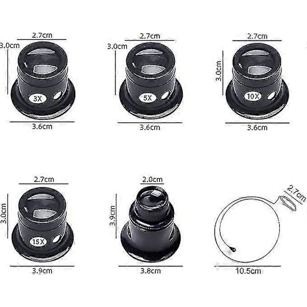 5 kpl Kellosepän Luppi 3x-20x Jalokivet Luppi Suurennuslasilla