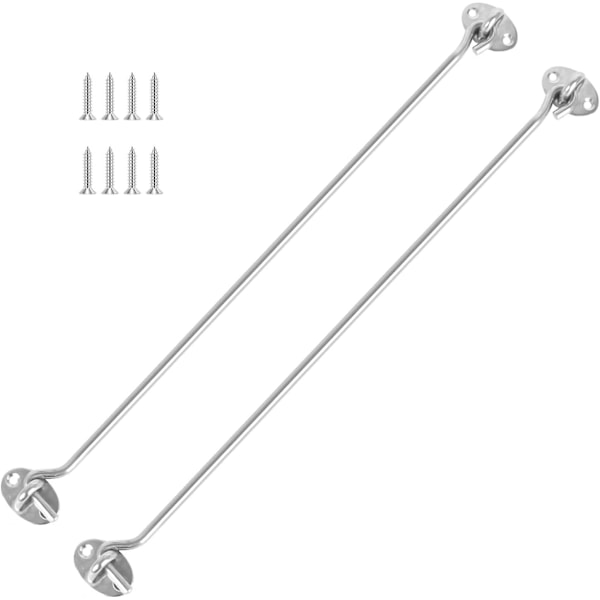 2-pack stugkrokar, starkt förtjockat rostfritt stål med 8 st monteringsskruvar, för skjul, grind eller garageport etc, (16 tum/400 mm) silver