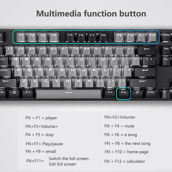 USB-kabelansluten spelmekaniskt tangentbord (svart grått)