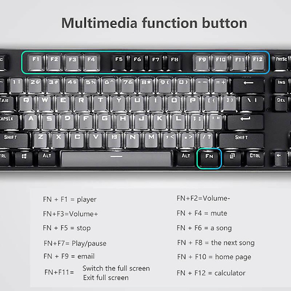 USB-kablet tastatur - mekanisk gamingtastatur (grå sort)