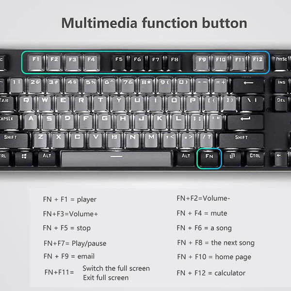 USB-kablet tastatur til spil, mekanisk tastatur (blå og hvid)