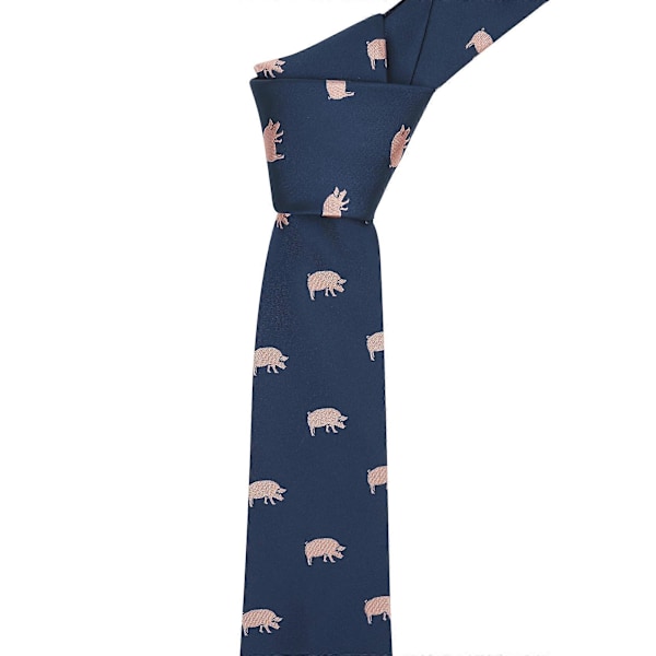 Marinblå slips med broderat gris-motiv