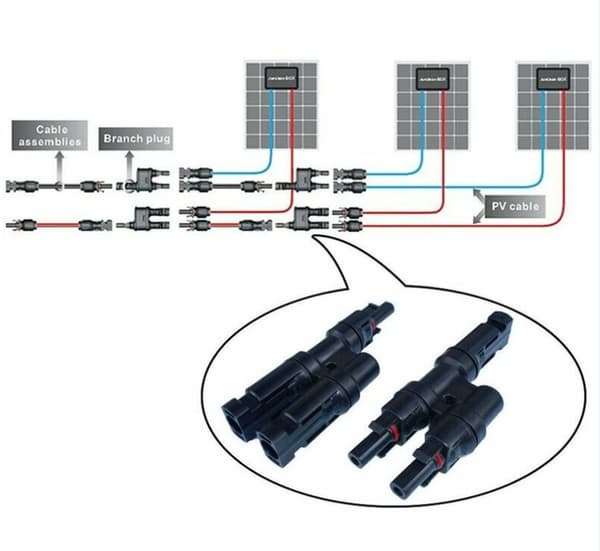 MC4 solcellepanel T/Y grenkontakt kabelsplitter