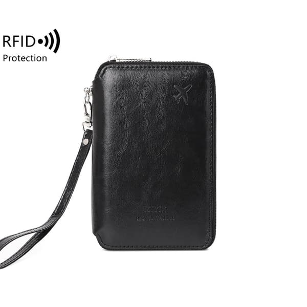 Musta PU-nahkainen passikotelo RFID-estolla