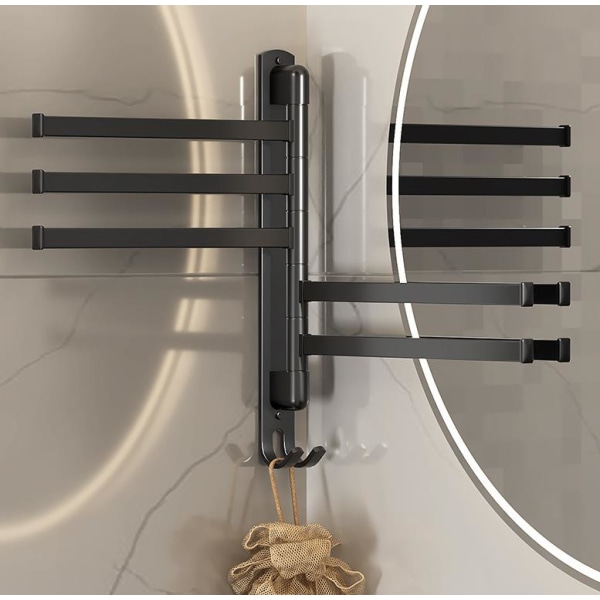 Punchfri håndklædeholder til badeværelset, multifunktionel håndklædeholder - sort, 36*30cm, 5 stænger, 1 stk.