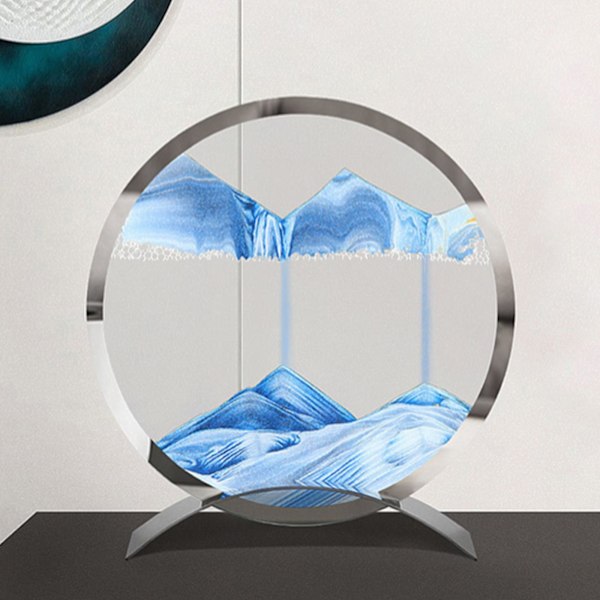 Flytende sandkunstbilde Rundt glass flytende sandramme, flytende bevegelsesdisplay Dypt havssandscene Skrivebordsdekorasjon, egnet for hjemmekontorbokhylledekor
