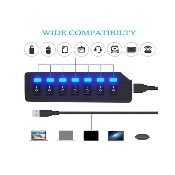USB Hub 2.0 USB Splitter Multi Hub Adapter USB Flere Porter Strømadapter med Brytertilbehør