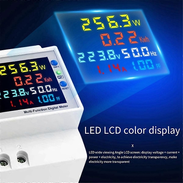 Tuya WiFi Intelligent Digital Display Elektrisitetsmåler DIN-Skinne Spenningsstrømmåler Effektfaktor Frekvensmåler A