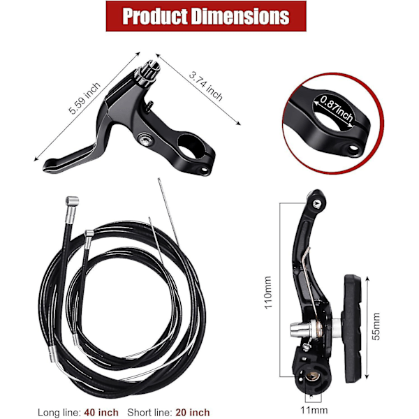 Komplett Cykelbroms Set, Svarta Främre och Bakre Cykel MTB Hybrid Broms Inner- och Ytterkablar och Handtag