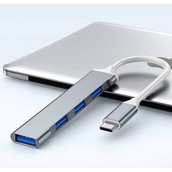 Två-i-ett typ-c en för fyra + USB hane-adapter grå