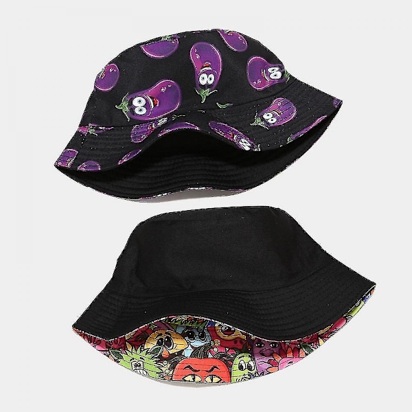 Wekity Søt Bøttehatt Strand Fiskerhatter For Kvinner, Reversibel Dobbeltsidig Unisex (agurk-svart)