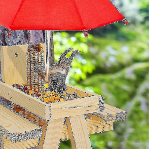 Oravanruokinta-asema säänkestävä oravapiknikpöytä puinen oravanruokinta-asema sateenvarjolla [adva