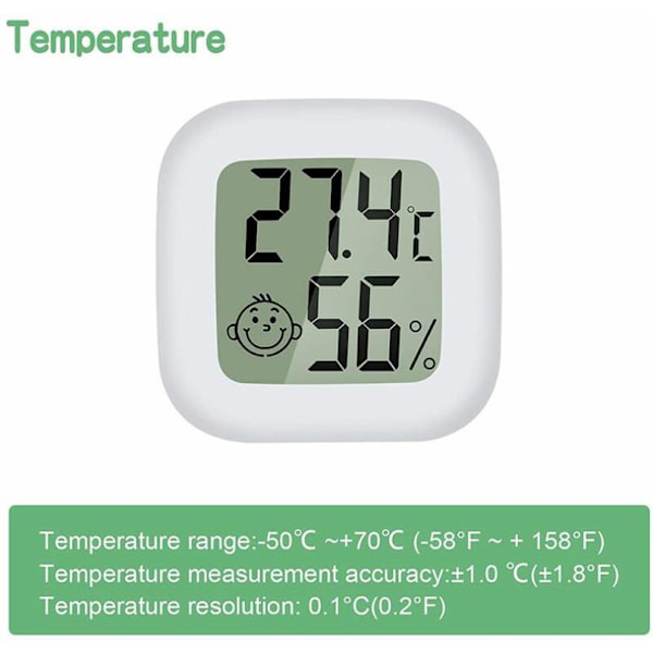 Mini LCD Digitalt Indendørs Hygrometer Termometer, Bærbar Høj Præcision Temperatur Fugtighed -50℃ 70℃ 10% 99% RH Guazhuni (Hvid) 3stk