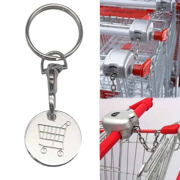 1 stk. vogntokeng i aluminiumlegering, nøkkelbrikke til handlevogn, nøkkelring for å låse opp handlevognen i butikker og forretninger