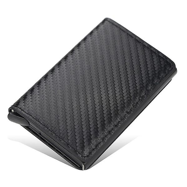 Carbon Rfid - Nfc Protection Leather Wallet Card Holder 6 Cards Black