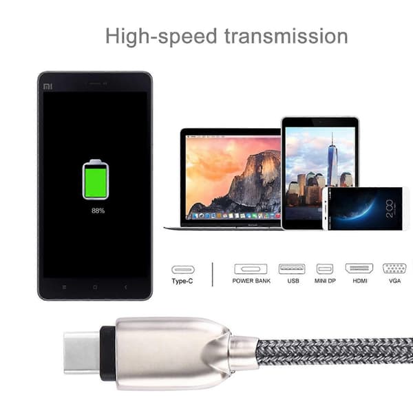 USB-C / Type-C - USB-metallinen datakaapeli