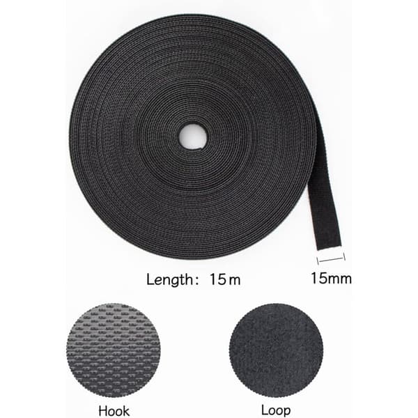 15m x 15mm Kabelbinderulle. DIY Kabelbinderlængde. Klip-til-størrelse Sort Kabelbinder. Velcrobånd til Kabelstyring