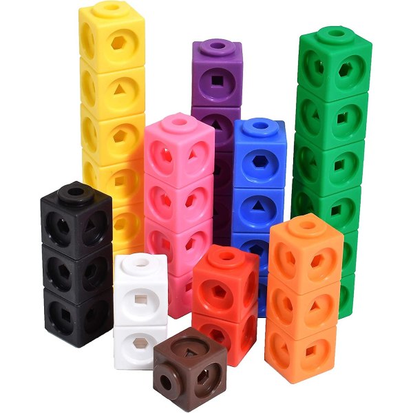 Math Cubes - Sæt med 100 - Linking Cubes til tidlig matematik - Connecting Manipulative til børn i førskole- og grundskolealderen
