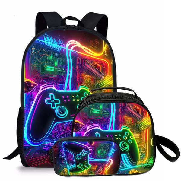 3-piece backpack for boys, with lunch bag and pencil case, game backpack for students