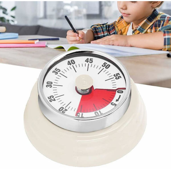Køkken Timer Mekanisk Timer Madlavningstimer Student Timer Rustfrit Stål med Magnet - Rød, 1 stk