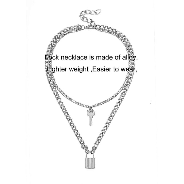 Lock Key Pendant Necklace Statement Long Chain Punk Multilayer Choker Necklace For Women Men