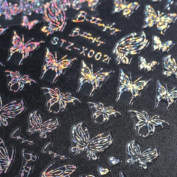 3 stk laser sommerfugl klistremerker for negler holografisk slange drage hjerte stjerne måne selvklebende glidere 3d nail art dekal dekorasjon