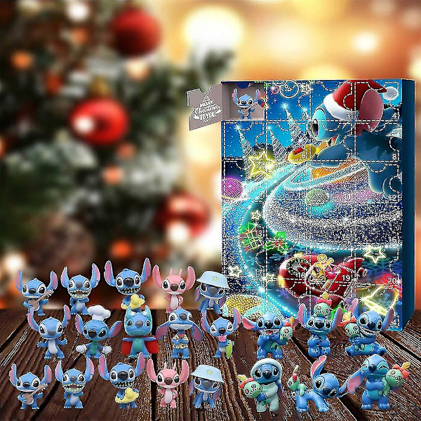 Stitch Julekalender 2024, Julekalender med 24 Dages Nedtælling, 24 Søde Tegneseriefigurer Stitch Blind Box Gave