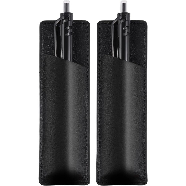 2 stk læder magnetisk penneholder til køleskab Pu læder pen poseholder til køleskab eller andre metaloverflader (sort)