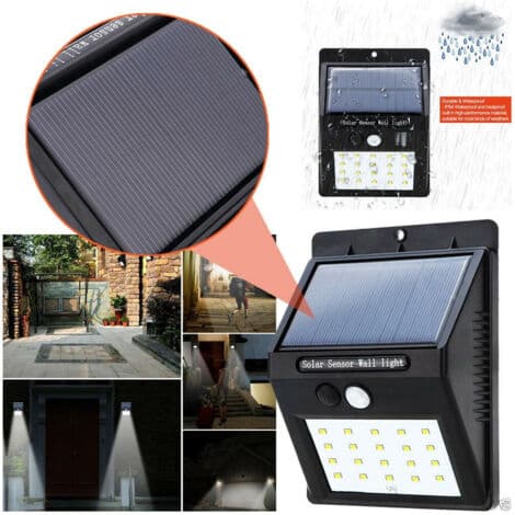 Sæt med 4 udendørs LED-spots med solpanel og bevægelsessensor, skumring
