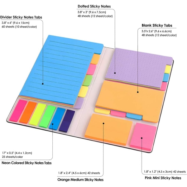 Sticky Notes Set, Divider Självhäftande anteckningsblock Bunt med bokmärkesindex 20,5*10,2 cm
